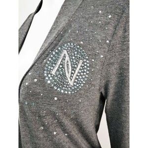 Nerium Womens Open Cardigan Size M Gray Bling Logo Sweater 3/4 Sleeve Jeff Olson